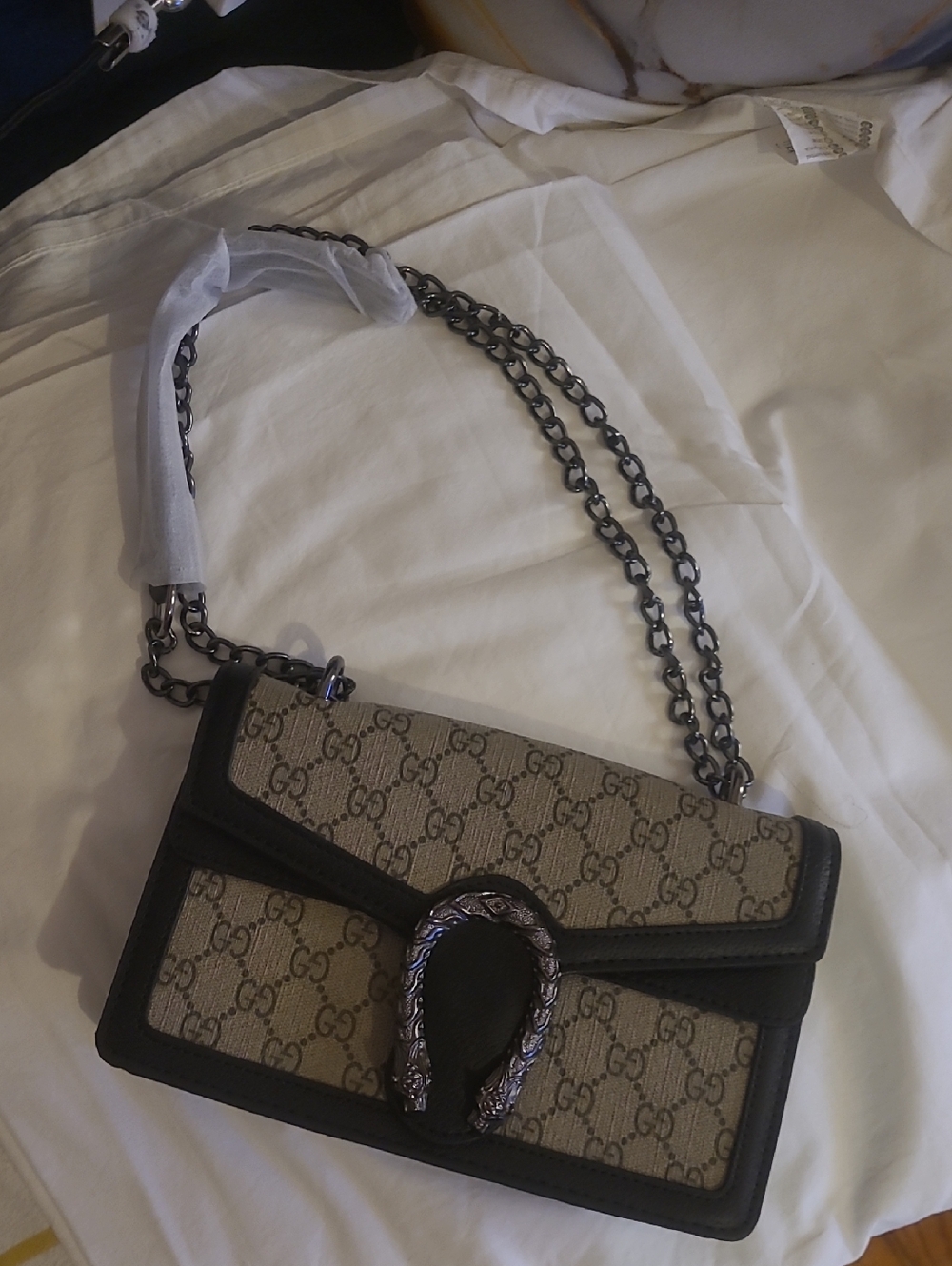Gucci Beige and Black GG Dionysus Crossbody Bag